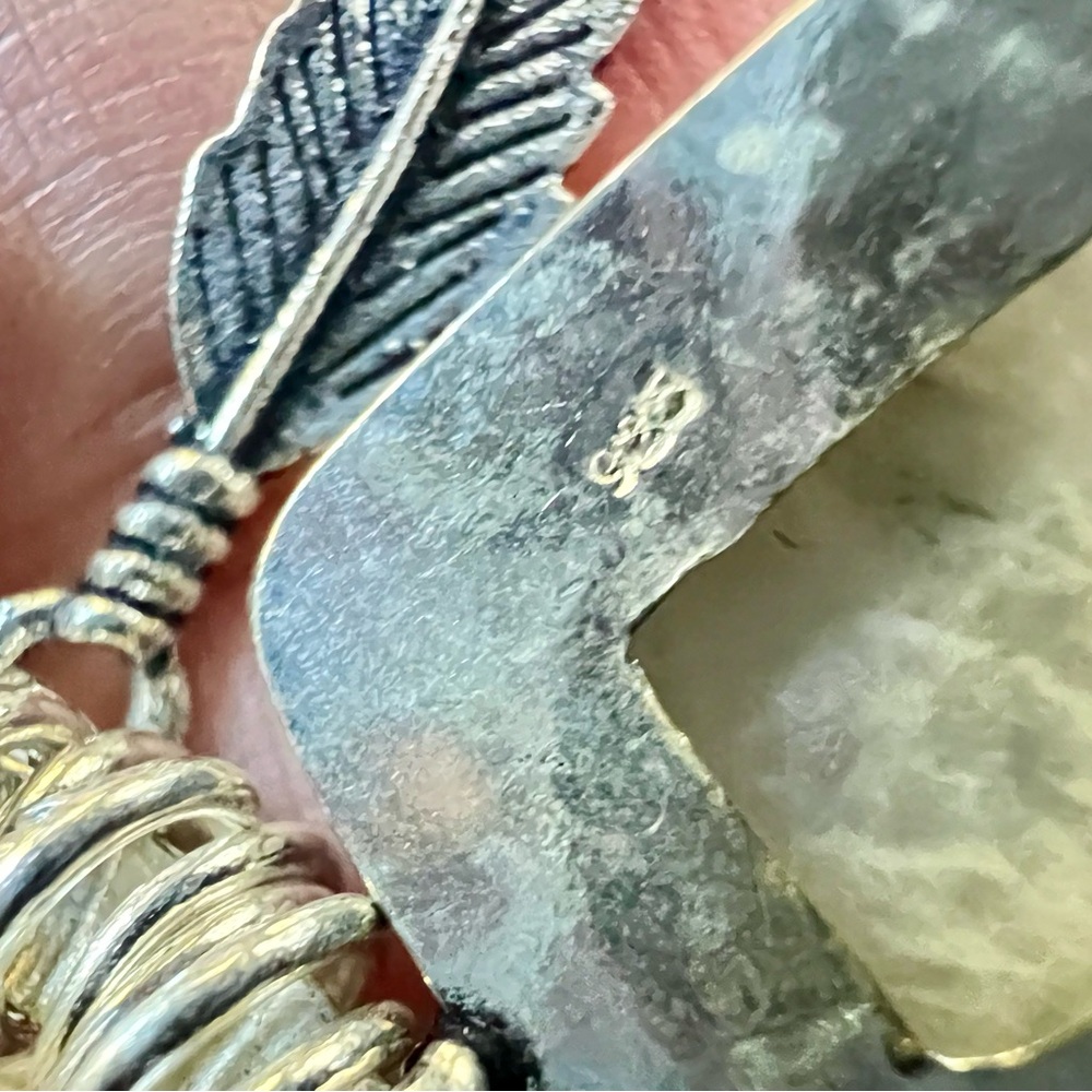 925 WOW WOW!! Amazing! Rainbow Flash Moonstone + Amethyst Feather Necklace - Picture 10 of 10